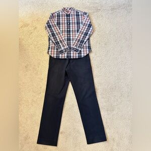 Men’s Gap Outfit Set Long Sleeve Plaid Shirt Navy Khaki Slim Fit Pants 31x32